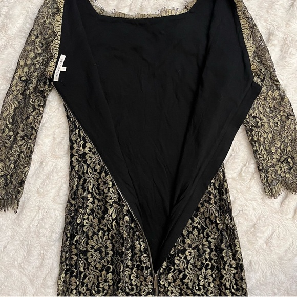 Diane Von Furstenberg Zarita Gold and Black Lace 3/4 Sleeve Dress - Picture 12 of 16